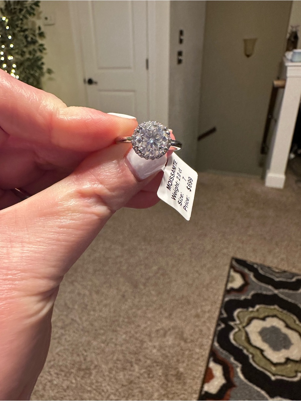 Moissanite Halo Solitaire Ring - silver 2.0 carats